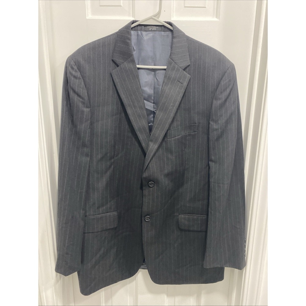 Jones of New York Mens Suit Black Pin Stripe Wool Coat Size 42R Pants Read